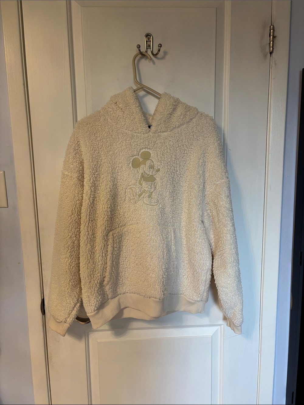 American Eagle Cozy Cream Sherpa Hoodie Sweater with Mickey Graphic - Disney